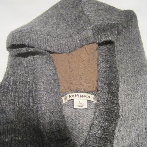 RUFF HEWN Women's Grey and Brown Wool Blend Knit Hooded Button Cardigan Size L - Picture 3 of 5